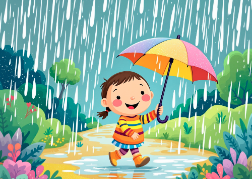 비-우산-여자아이-숲