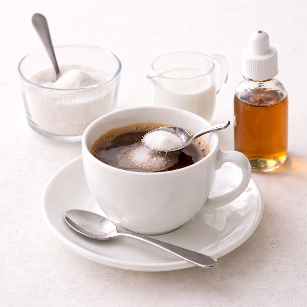 공복혈당 검사 전 설탕이 든 커피를 피해야 함을 표현한 이미지