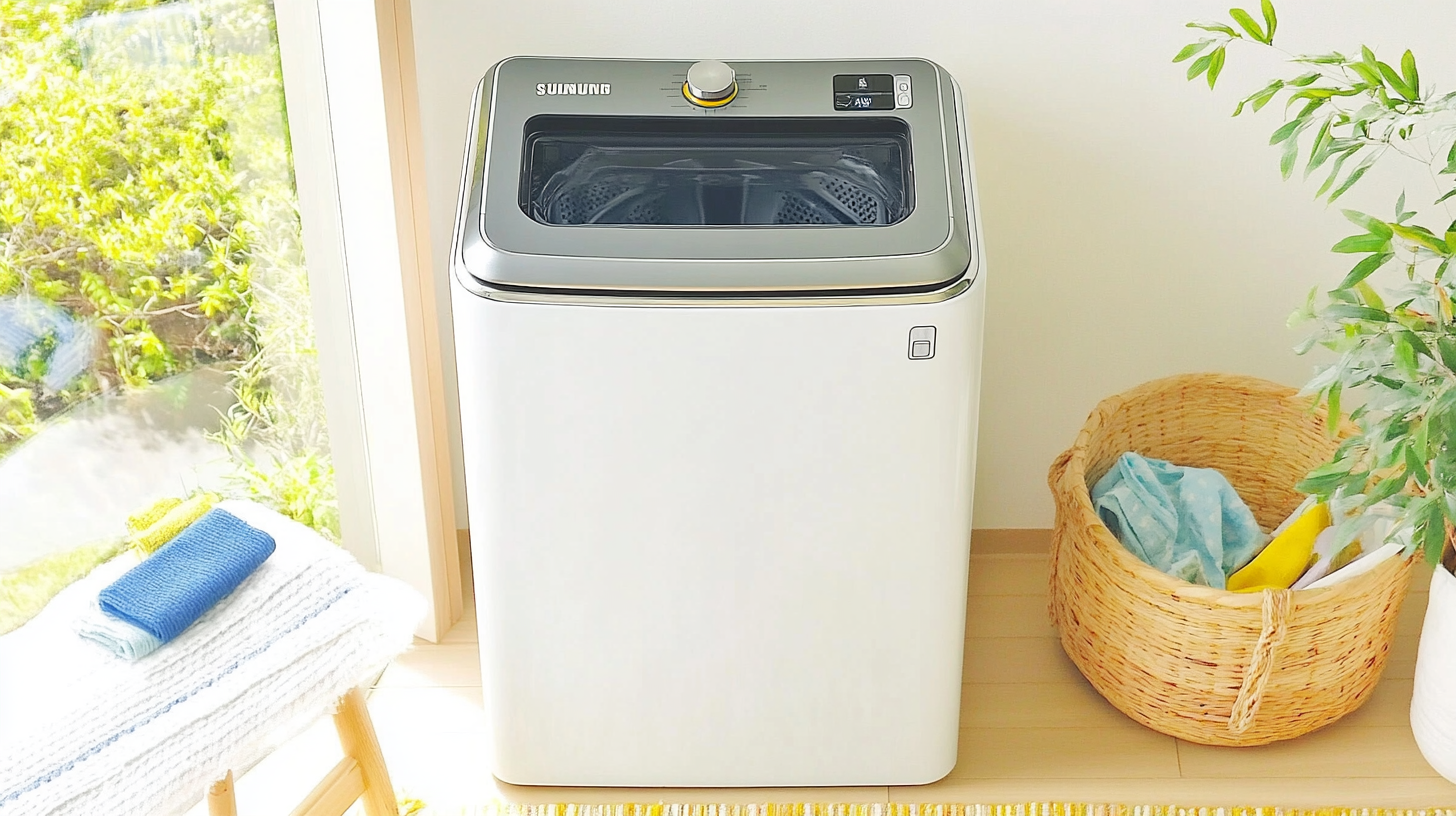 세련된 가정 환경에서 삼성 통돌이 세탁기의 혁신 기술과 날렵한 디자인을 보여주는 이미지