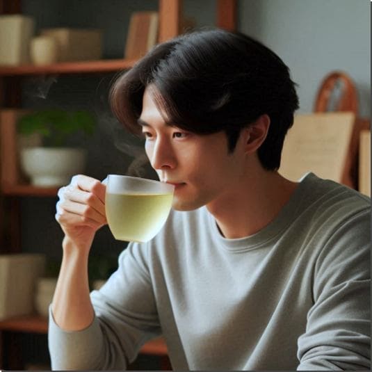 삼지구엽초 차 마시는 남성