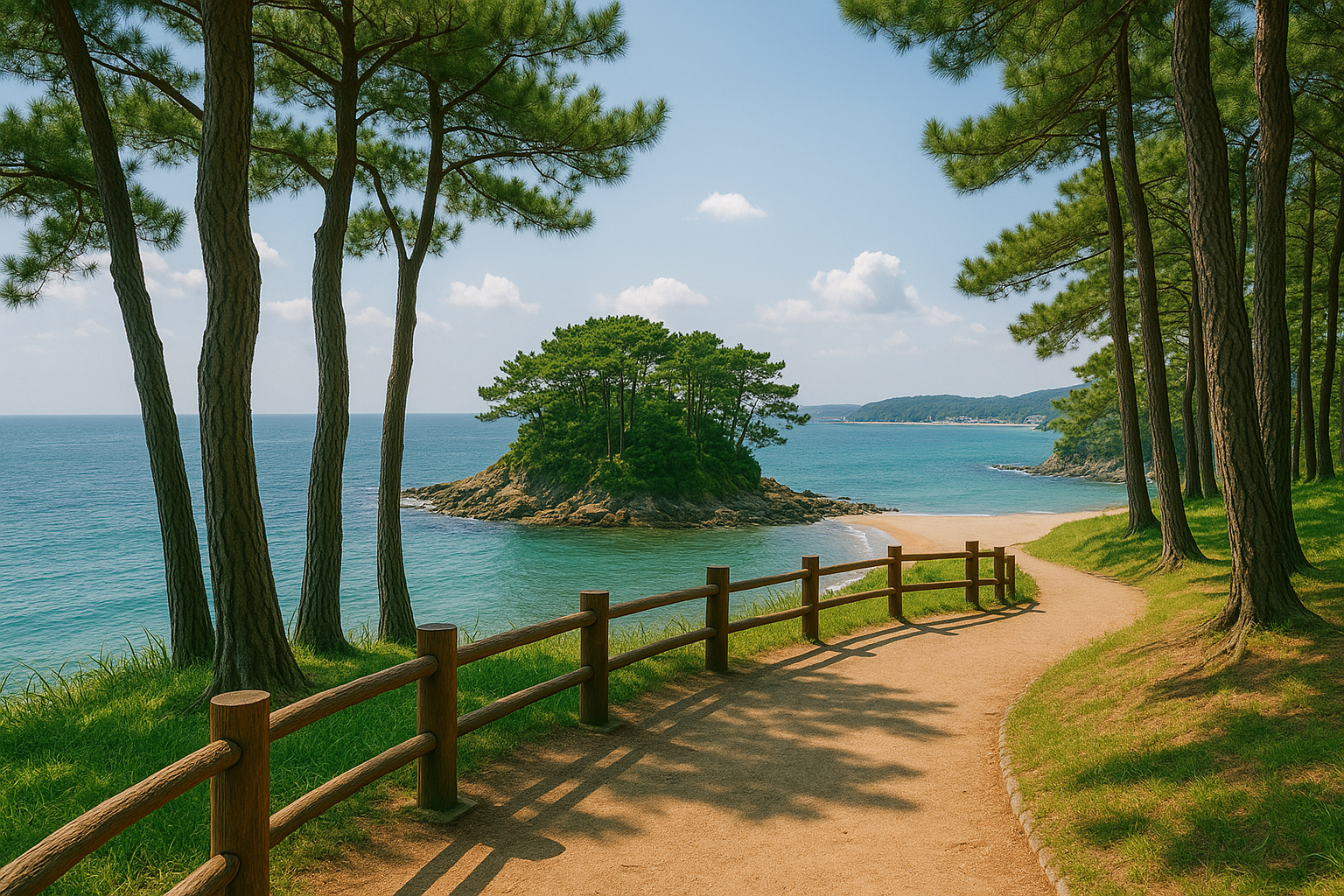 송정죽도공원 해안 산책로에서 바라본 푸른 바다 전경과 파도 풍경