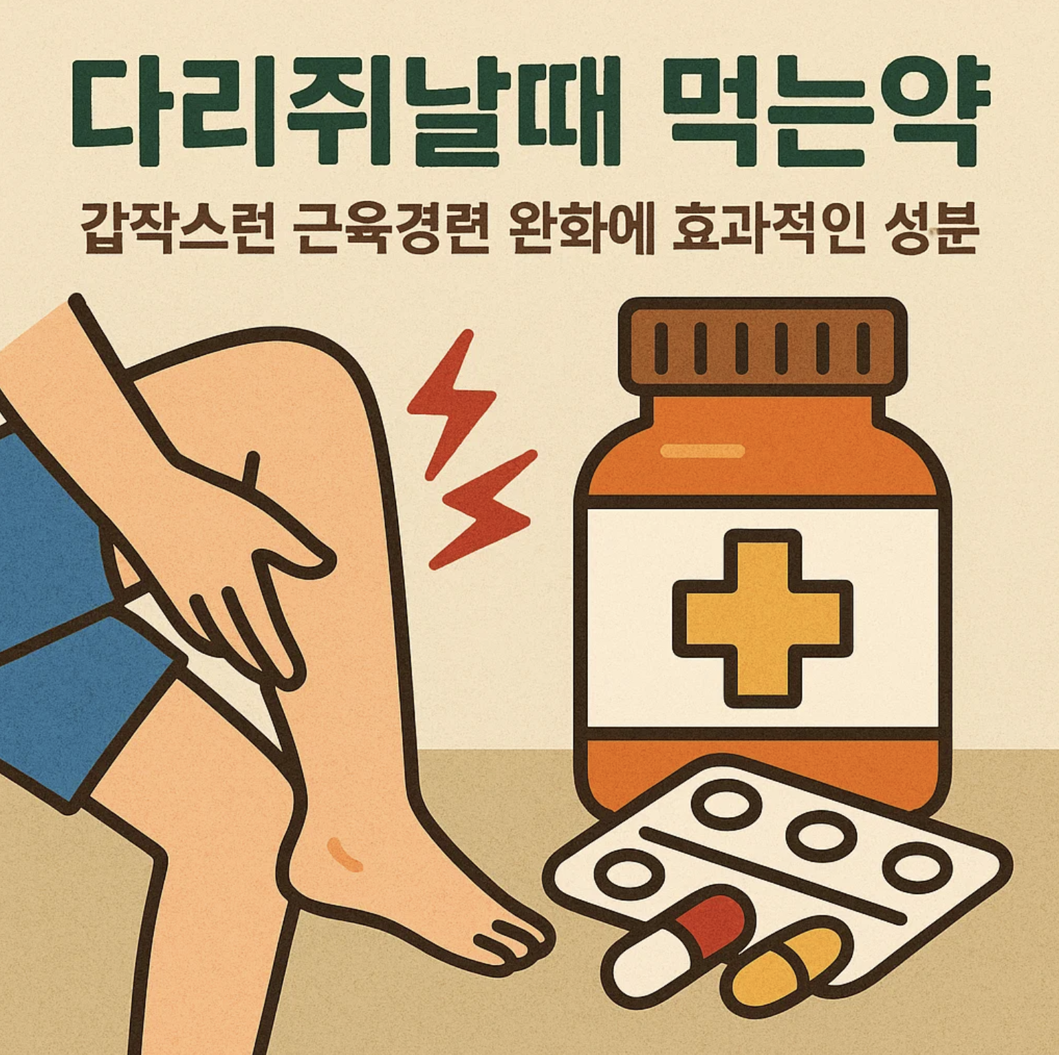 다리쥐날때 먹는약, 갑작스런 근육경련 완화에 효과적인 성분