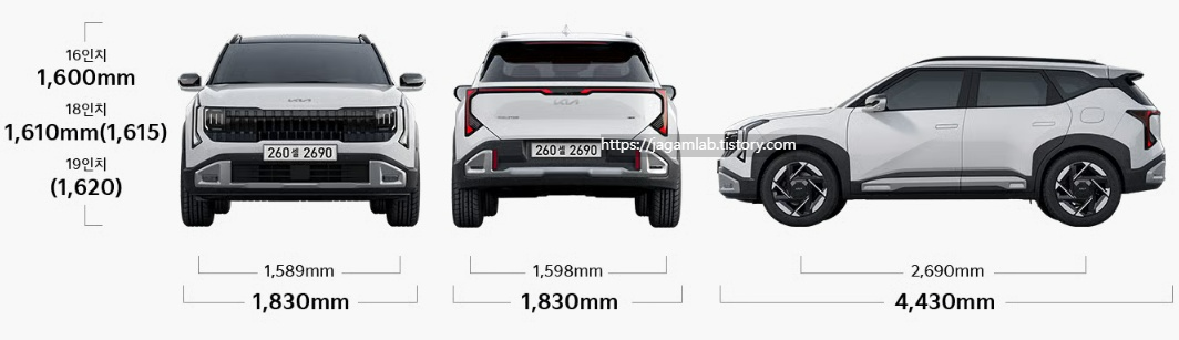 디 올 뉴 셀토스 전장, 전폭, 전고, 축거, 윤거 전후 제원