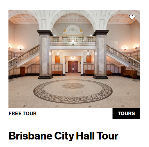 브리즈번 시티홀 투어 예약 화면