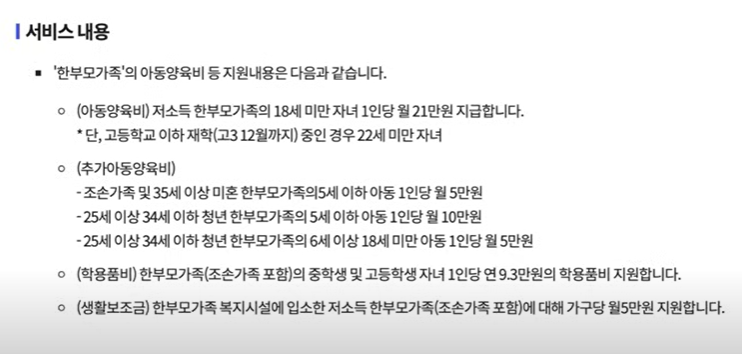 한부모가정 지원 혜택