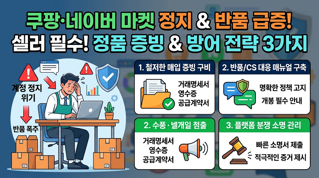 오픈마켓 분쟁 급증: 쿠팡 네이버 오픈마켓 계정정지 반품 분쟁 급증, 셀러가 반드시 챙겨야 할 정품 증빙 및 방어 전략 3가지