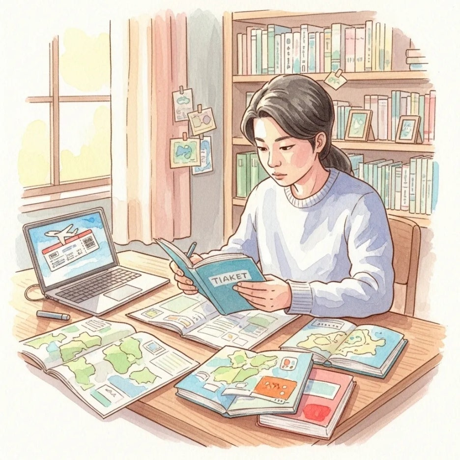 여행 계획을 세우며 고민하는 사람