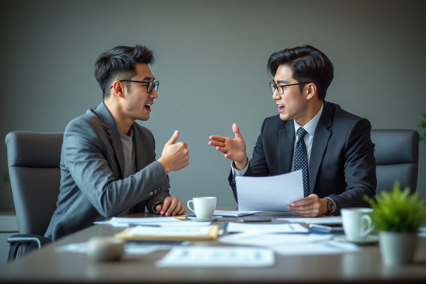 치열하게 협상 중인 두 남자