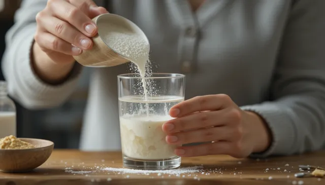 알부민 파우더를 물에 타는 모습