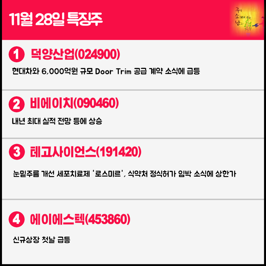 11월 28일 오늘의 특징주