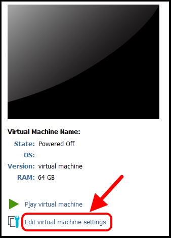 VMWARE 머신 목록에서 해당 머신을 선택하고 Edit virtual machine settings 메뉴 선택