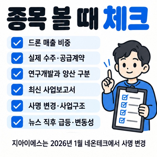 드론 매출 비중 실제 수주 양산 여부 최신 공시 사명 변경 뉴스 직후 변동성을 확인하는 투자 체크리스트 이미지