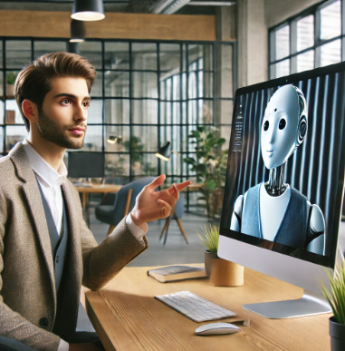 직장 내 AI와 감정적으로 상호작용하는 모습