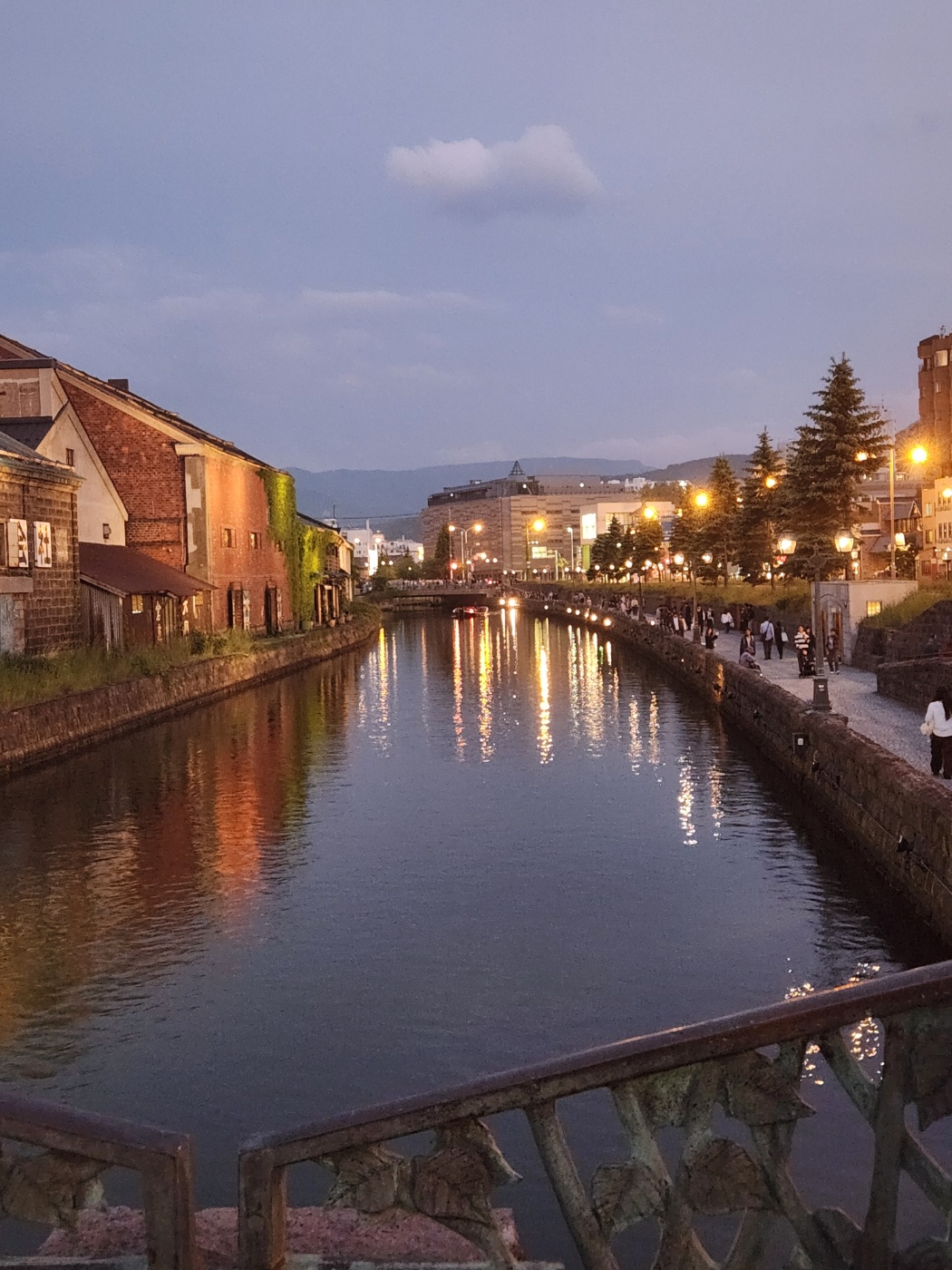 오타루운하의 야경이 깃든 모습