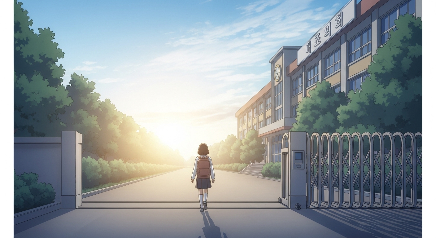 수능 당일 아침, 침착하게 시험장으로 향하는 학생의 뒷모습