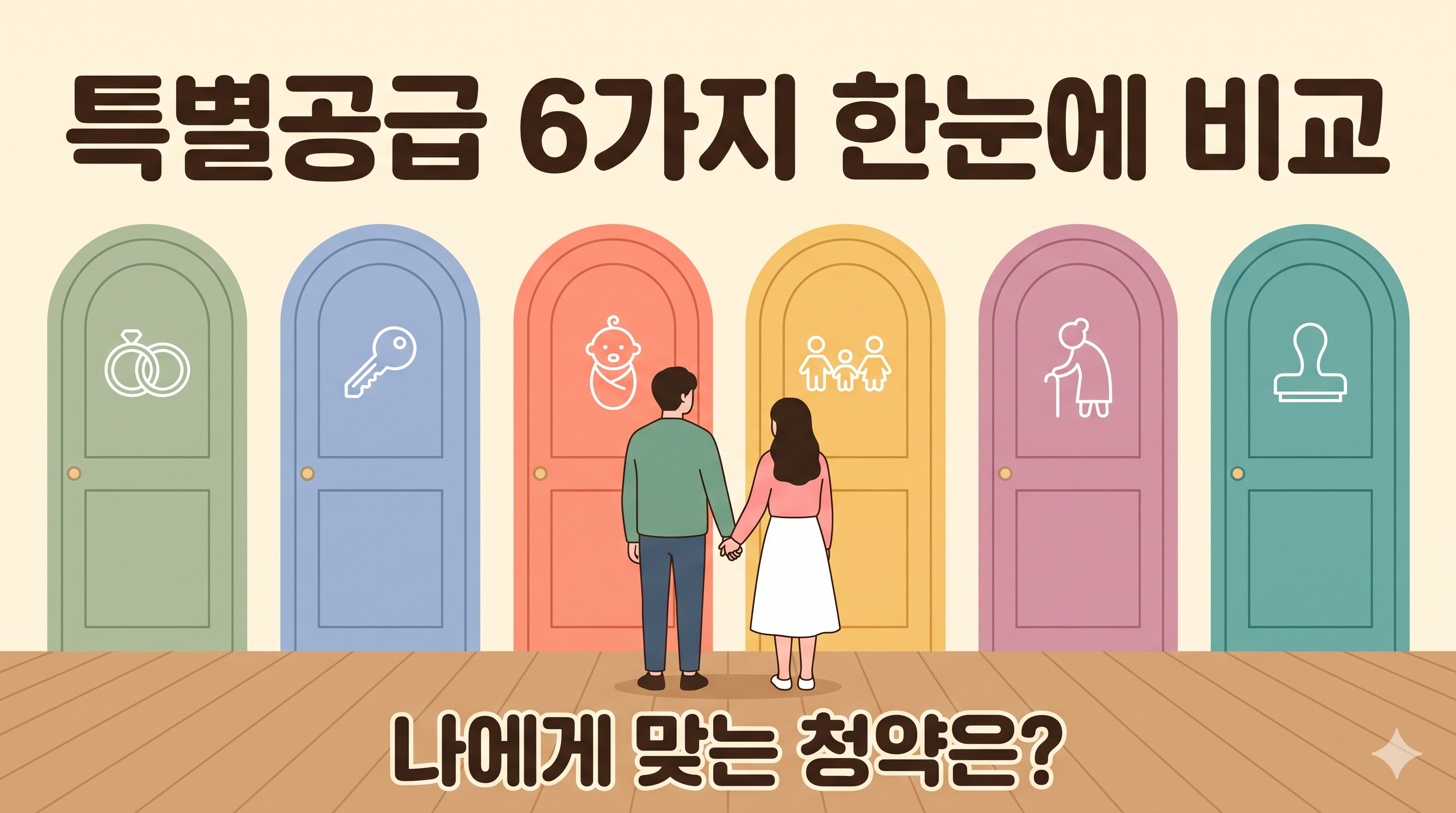 특별공급 6가지 비교 &mdash; 신혼부부 생애최초 신생아 다자녀 노부모 기관추천 청약 한눈에
