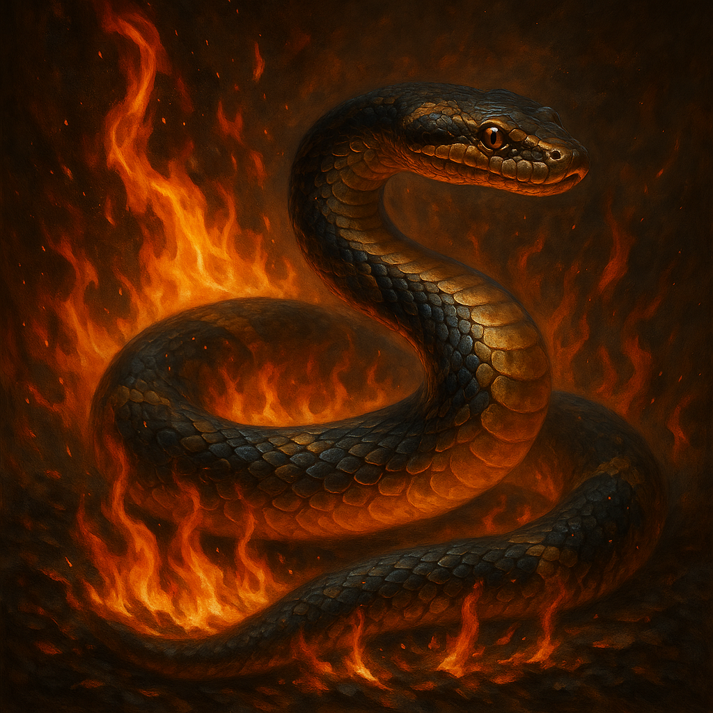 뱀이 불&amp;#44; 물&amp;#44; 나무 속에 나타난 오행별 뱀 꿈 상징 이미지｜사주에 따른 해몽 예시