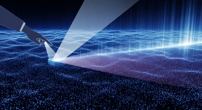 AI의 '잠재 공간'을 탐색하는 모습을 시각화한 이미지. 프롬프트 유도를 통해 AI가 더 넓은 영역을 탐색하며 다양성을 확보하는 과정을 표현.