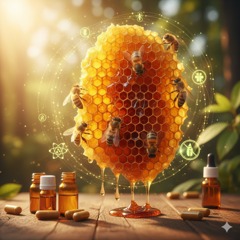 **프로폴리스(Propolis)**는 그리스어로 '도시(pro)를 방어한다(polis)'는 의미에서 유래했다고 해요. 이름처럼 꿀벌들이 스스로를 보호하기 위해 나무에서 채취한 수액과 꽃가루, 그리고 벌의 분비물을 섞어 만드는 **'천연 항생 물질'**이랍니다. 🐝 벌집 내부를 무균 상태로 유지하고 외부 침입으로부터 보호하는 데 사용되는 신비한 물질이죠!