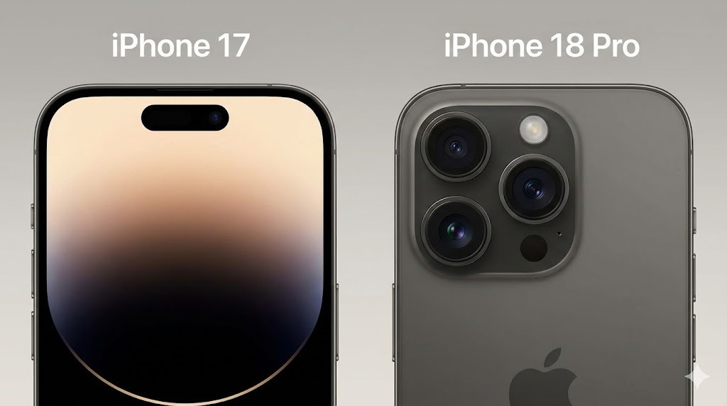 아이폰 17과 아이폰 18 Pro 전면 다이내믹 아일랜드 디자인 비교 이미지