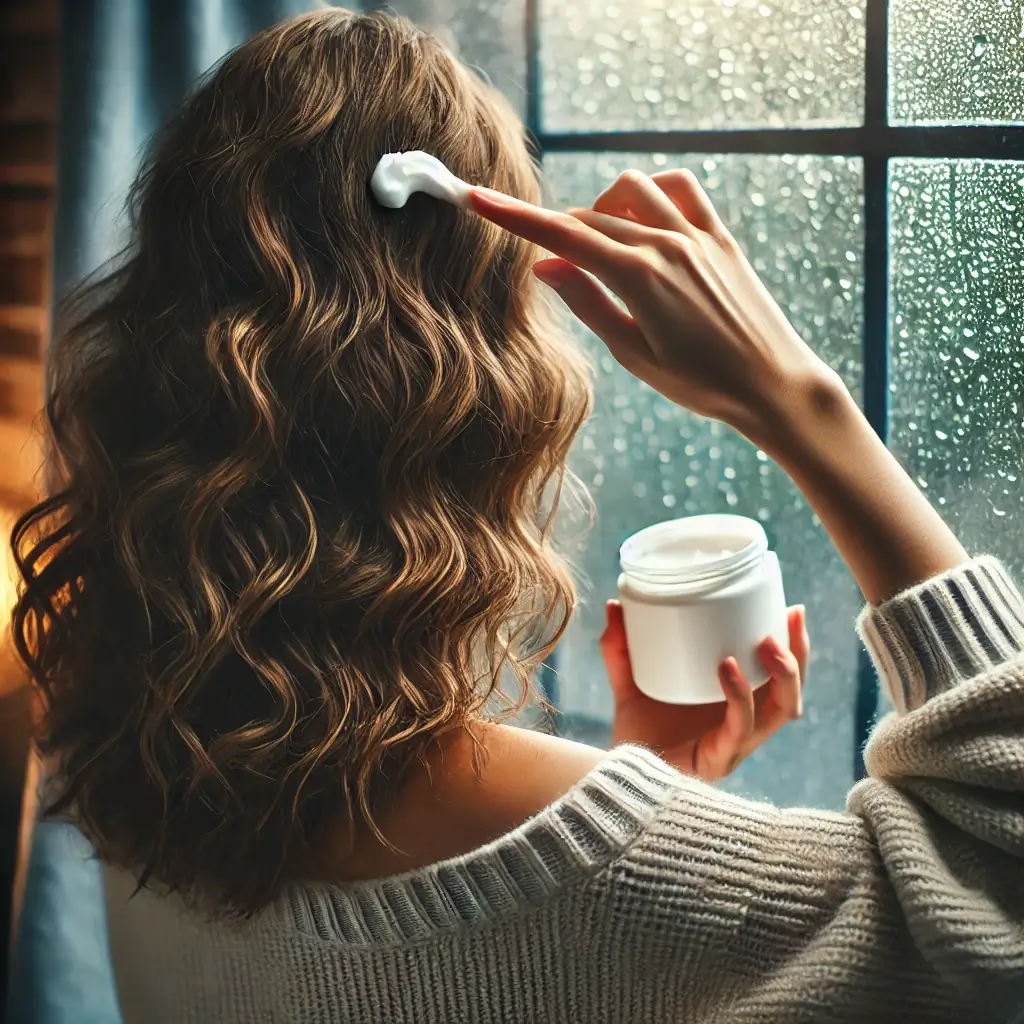 비오는날-머리에-보습제품을-바르는-여성