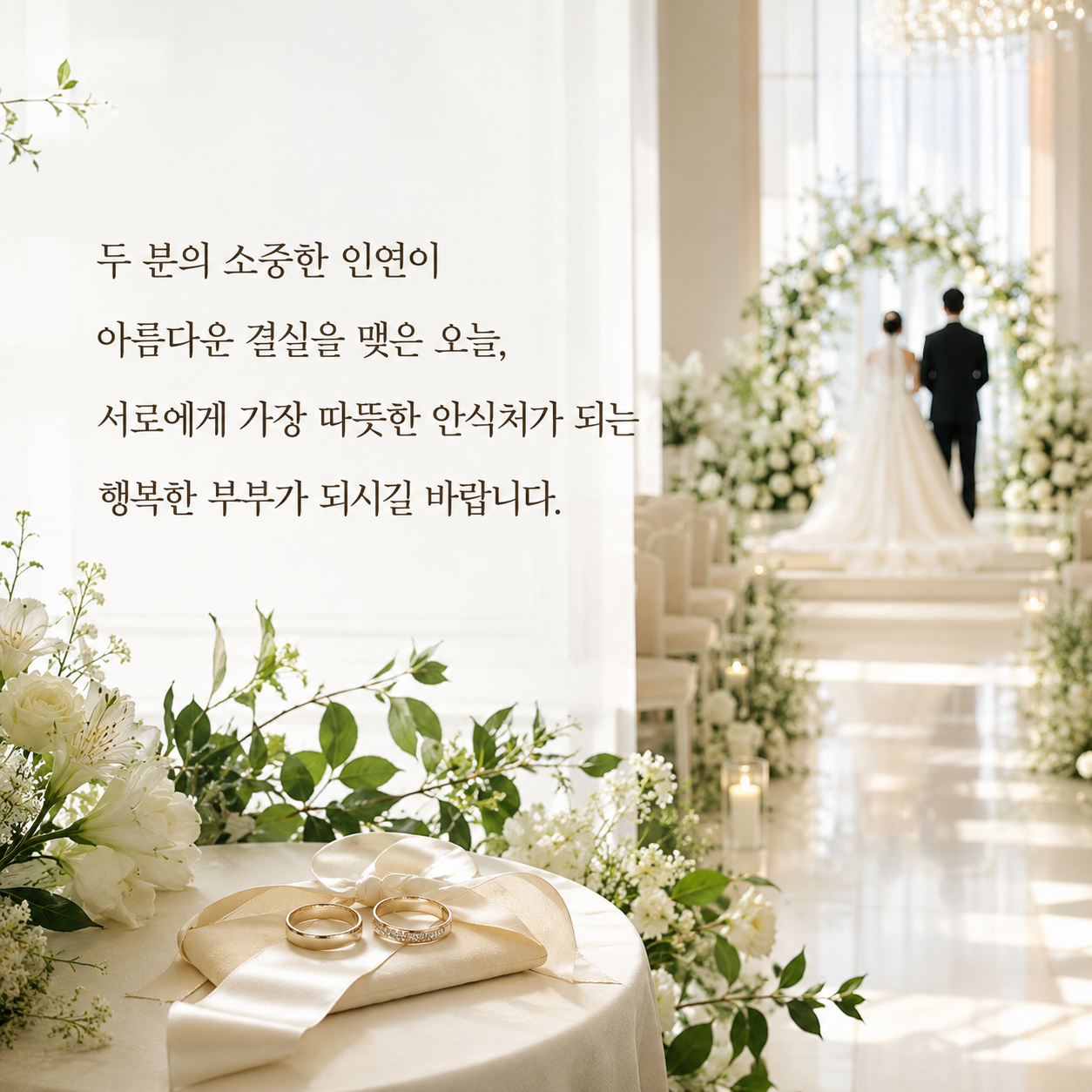 결혼 축하 문구 1 - 소중한 인연이 아름다운 결실을 맺은 두 분의 행복한 앞날을 기원하는 글귀