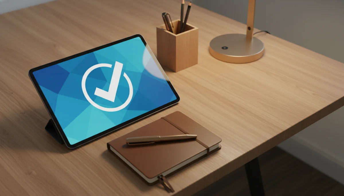 학자금 지원 신청 프로세스를 상징하는 태블릿 PC와 정돈된 책상의 모습