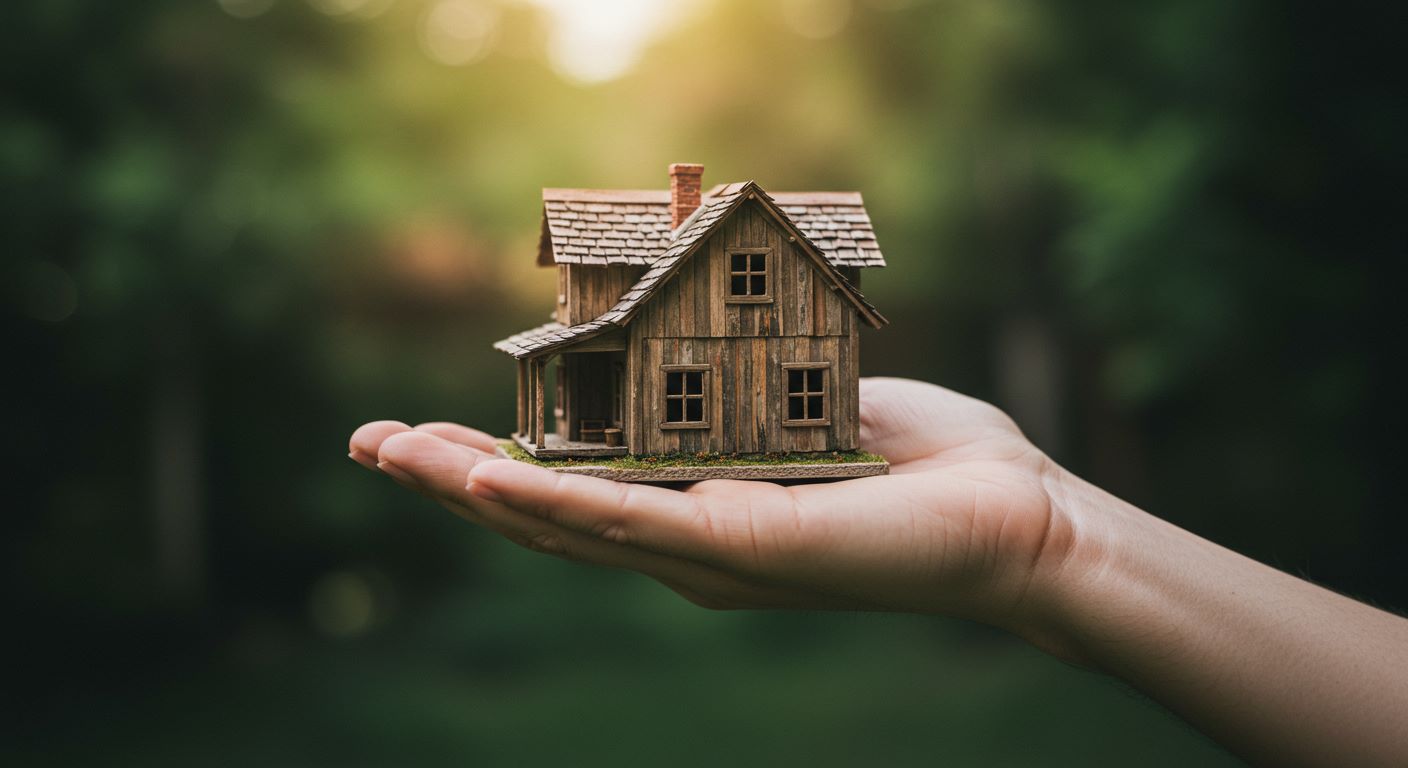 주택 모형을 손에 들고 건네주는 사진