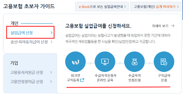 고용보험 홈페이지 실업급여 신청 이미지입니다.