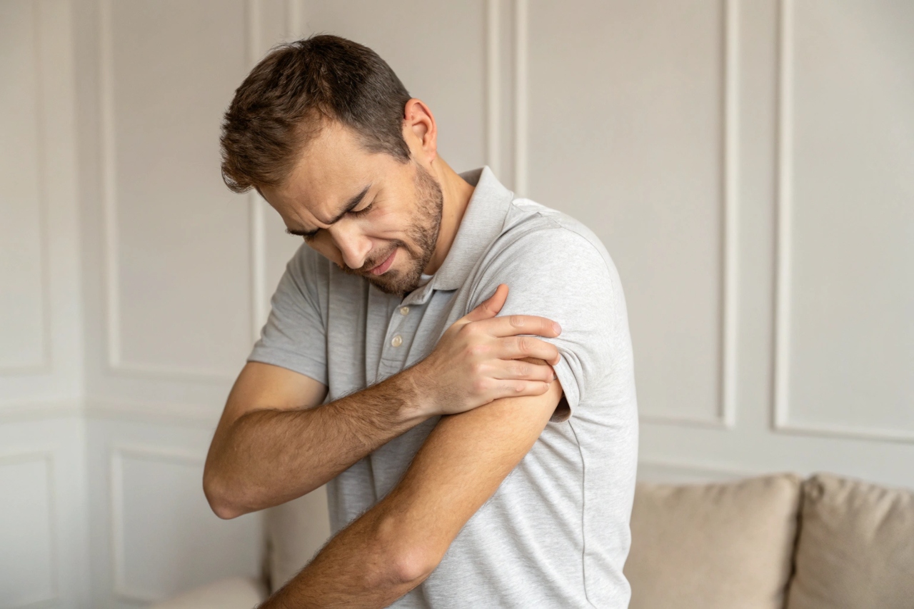 가려운 팔 긁는 남성