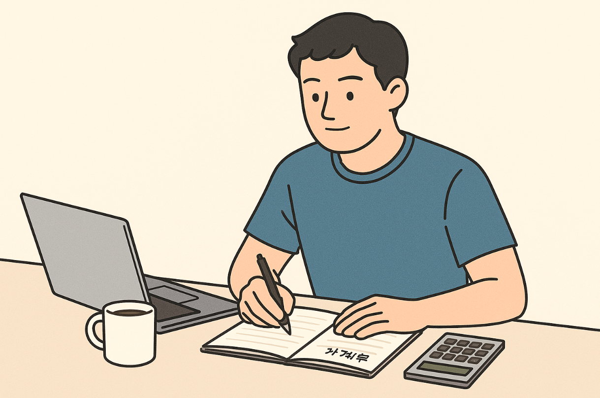 연봉 6천 직장인이 자산 관리를 고민하며 계획하는 장면