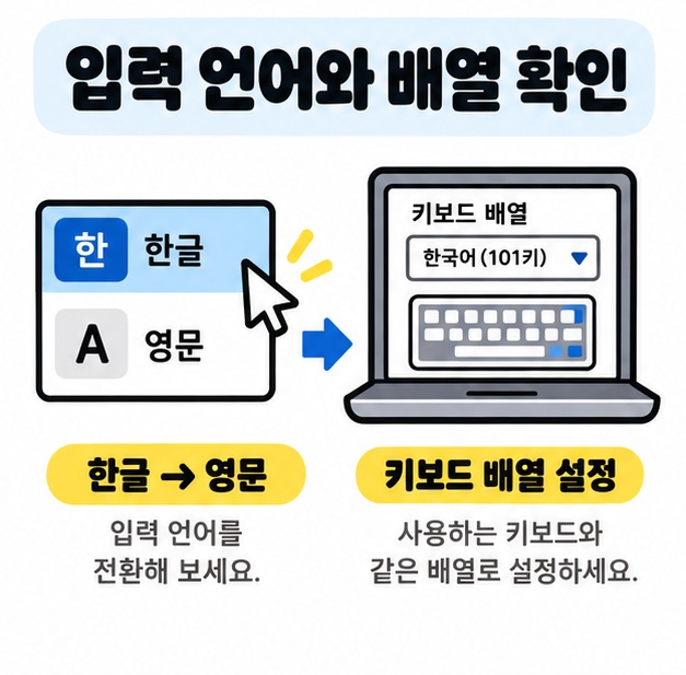 한영 전환과 키보드 배열을 차례로 확인하는 간단한 설정 흐름도