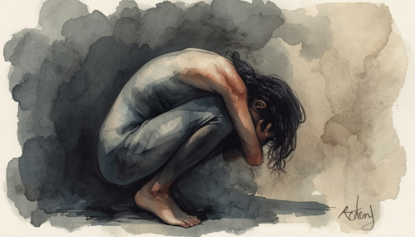 ISFP의 모멸감은 마음의 진심이 가벼워질 때 시작됩니다. 감정을 농담거리로 소비하거나, “감정적”이라며 폄하하는 태도는 그들이 가진 깊이를 부끄러움으로 굳혀 버립니다에 관한 그림입니다