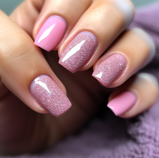 심플한 핑크색 네일아트, 중간중간 글리터 핑크로 칠해줌