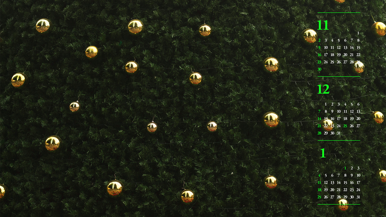 12 크리스마스 금색 장식볼 B - 2025년12월 달력배경화면