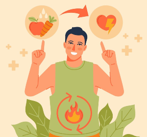 건강한 음식이 건강한 에너지를 만든다를 표현한 일러스트