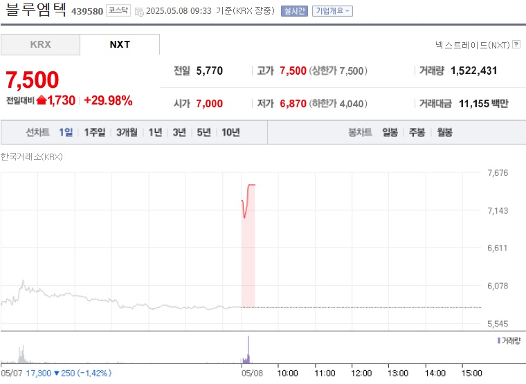 블루엠텍 주가 (0508)