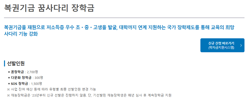 복권기금 꿈사다리 장학사업 신청방법