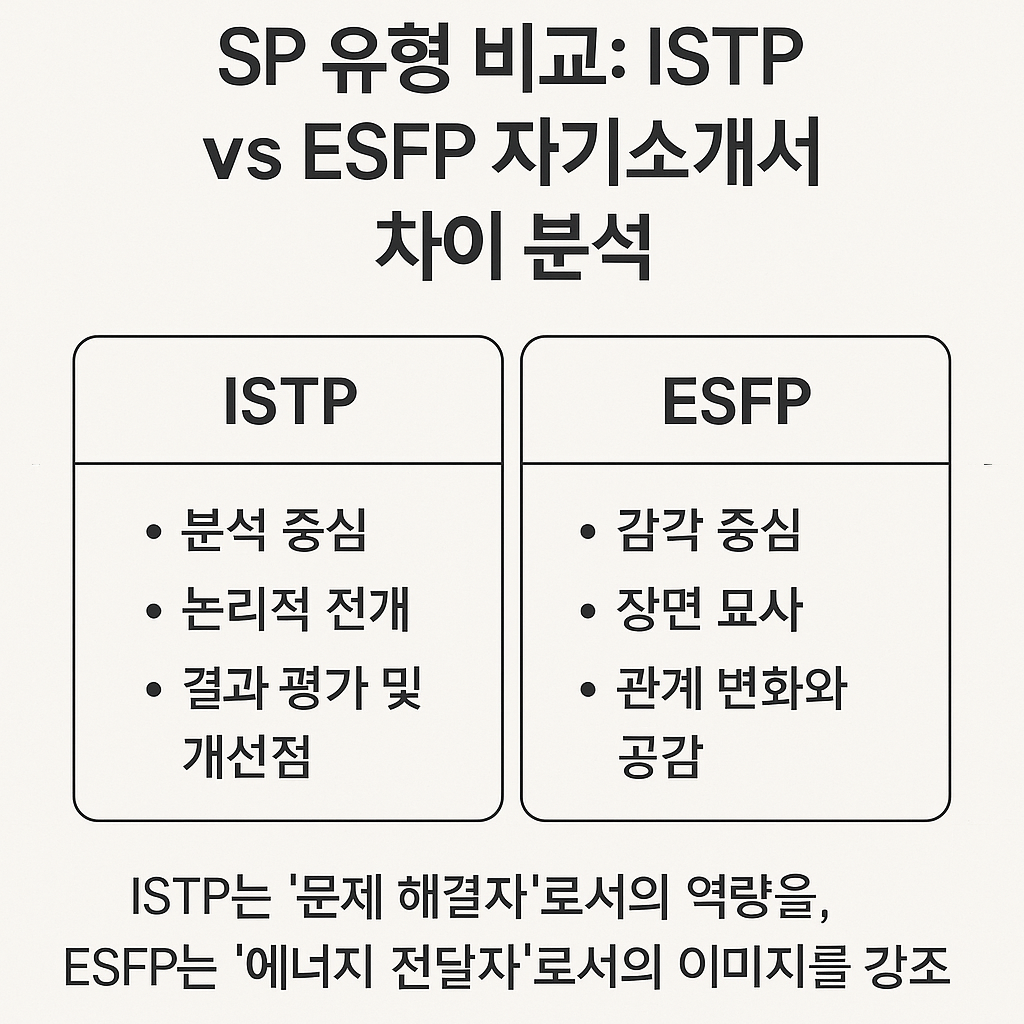 SP 유형 비교: ISTP vs ESFP 자기소개서 차이 분석