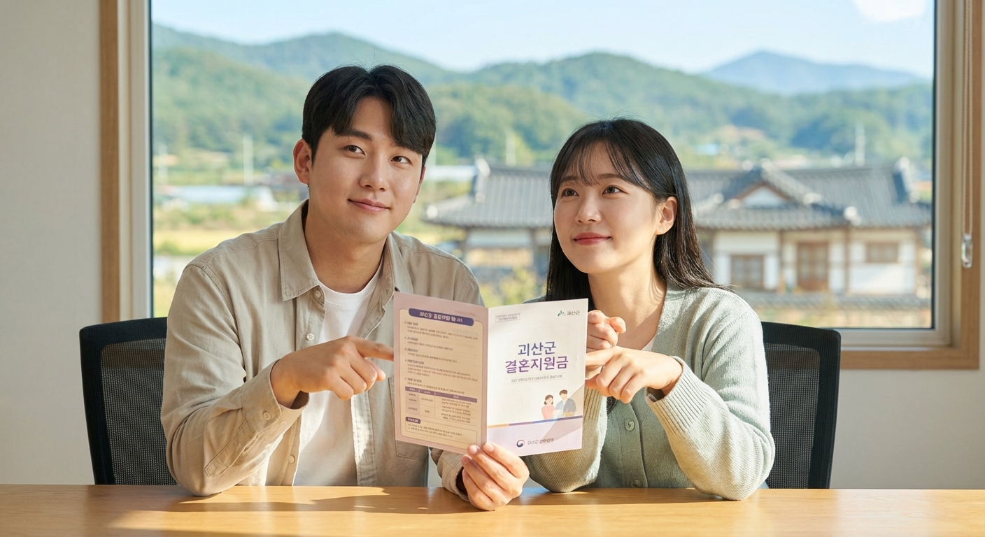 괴산군 결혼지원금 서류를 살펴보며 미래를 계획하는 신혼부부