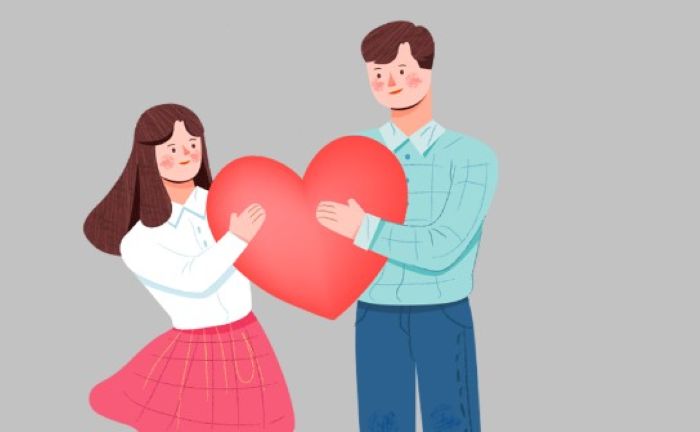 연인이 하트를 함께 들고 있는 그림