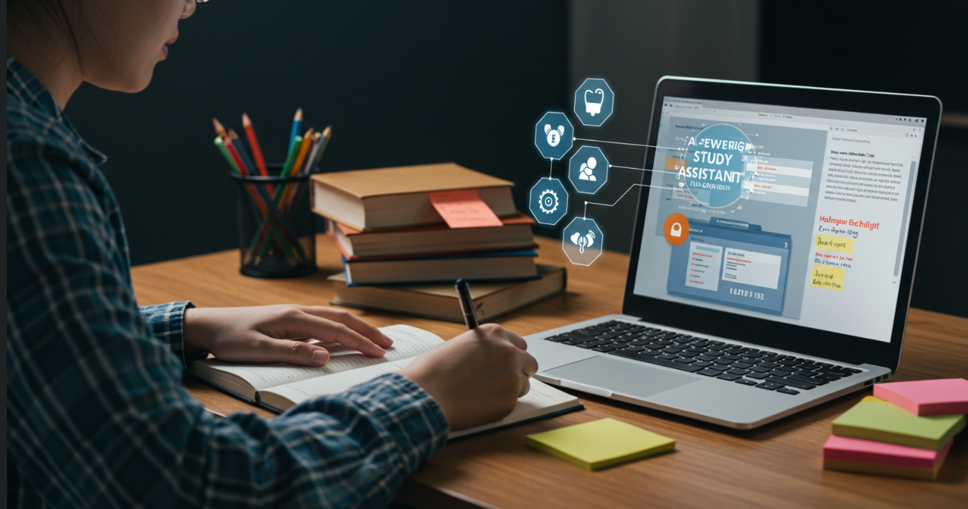 학생이 노트북을 펴고 AI를 통해 학습하고 있다