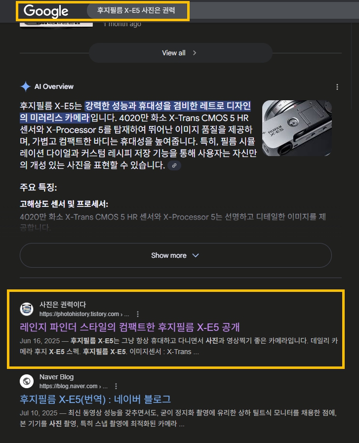 구글 검색에도 V가 들어간 글이 먼저 검색된다