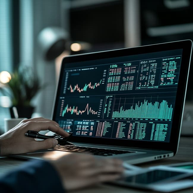 GDP와 금리 전망이 표시된 노트북 화면 클로즈업