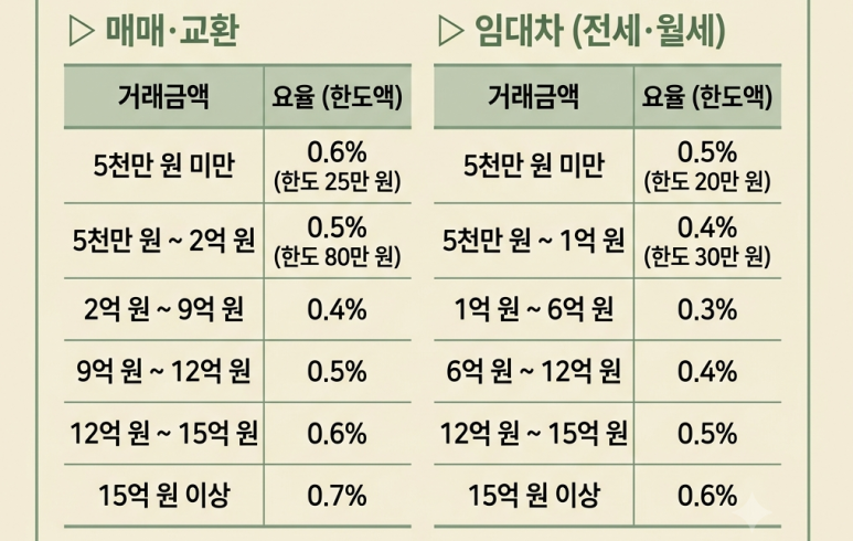 중개보수 거래금액별 요율표