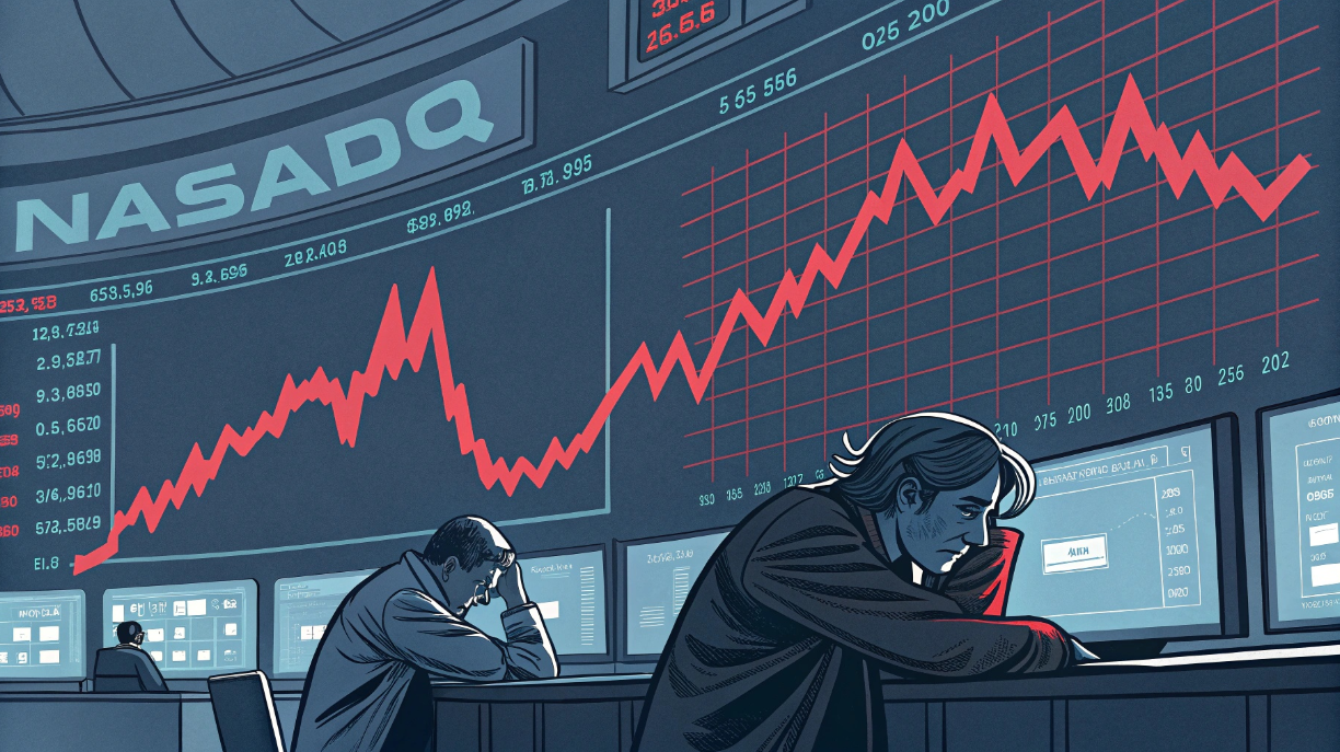 관세폭탄으로 하락하는 나스닥을 보여주는 그래픽