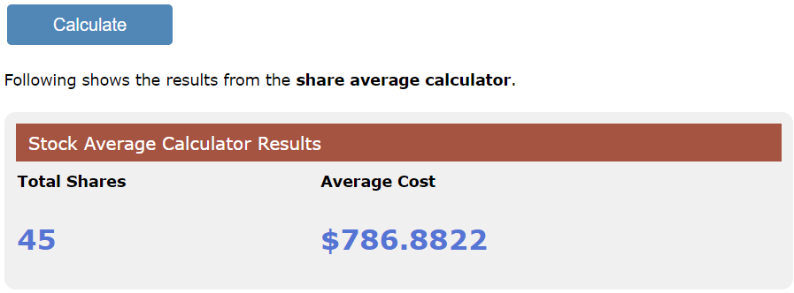 미국 주식 물타기 계산 결과 예시