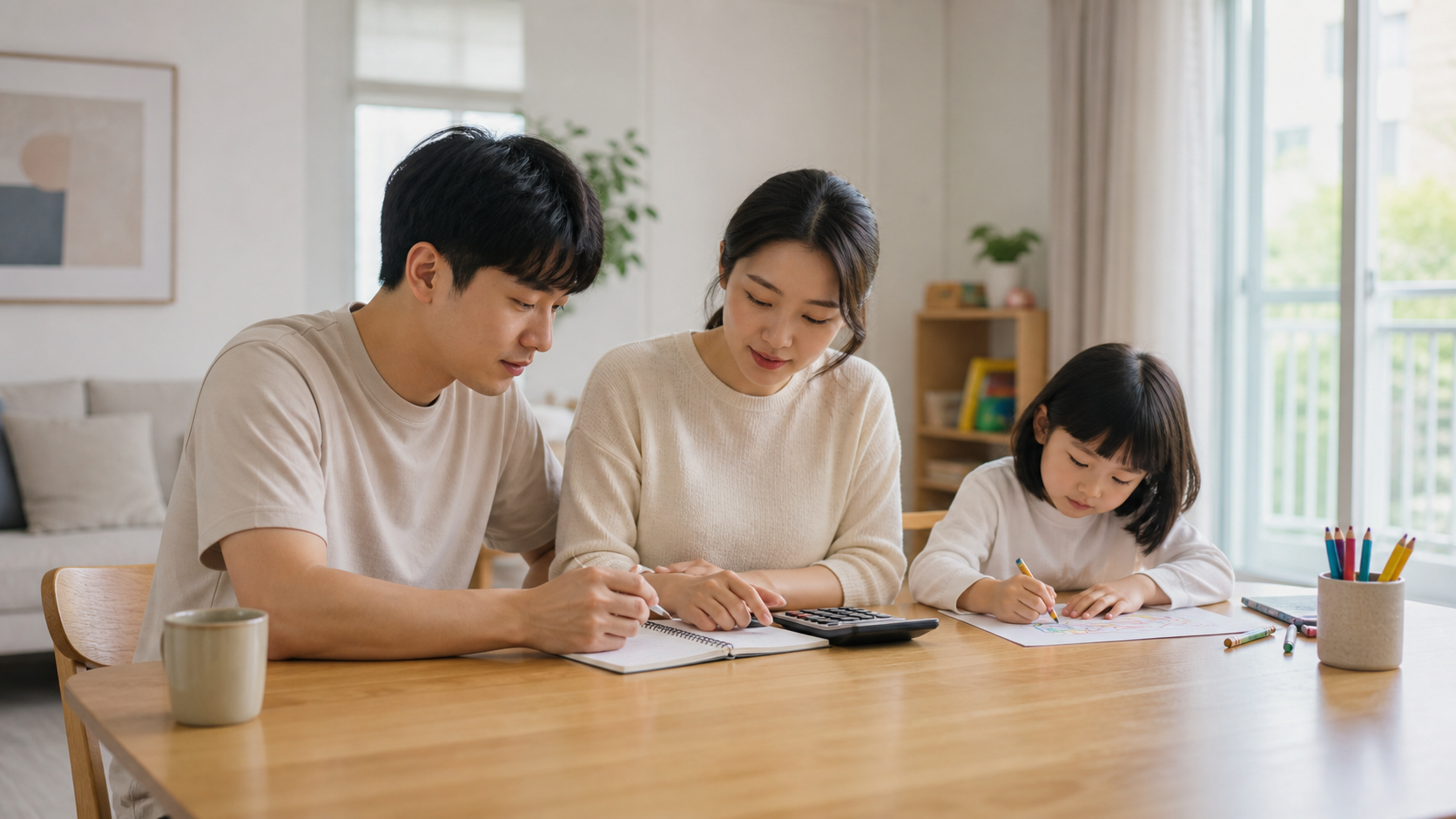 부모가 자녀의 장기 자산 계획을 함께 세우는 모습