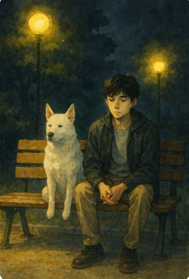 고요한 벤치, 노란 불빛 속 둘의 밤/Quiet bench, their night in yellow glow