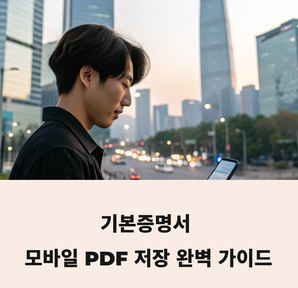 모바일로 기본증명서 저장하고 있는 남자 이미지